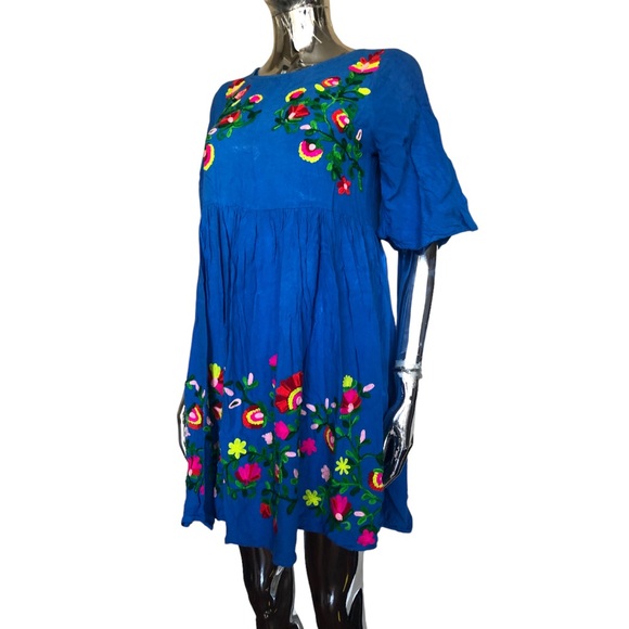 Riviera Sun Blue Embroidered Peasant Dress Size S - Picture 4 of 4